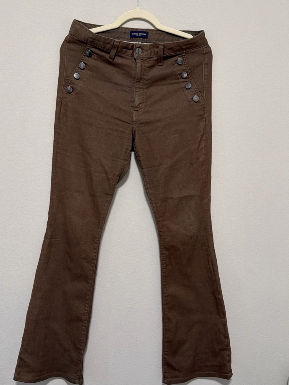 Ramy Brook Brown Flare Jeans with Button Detail